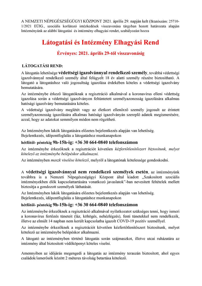 látogatási rend kálvineum